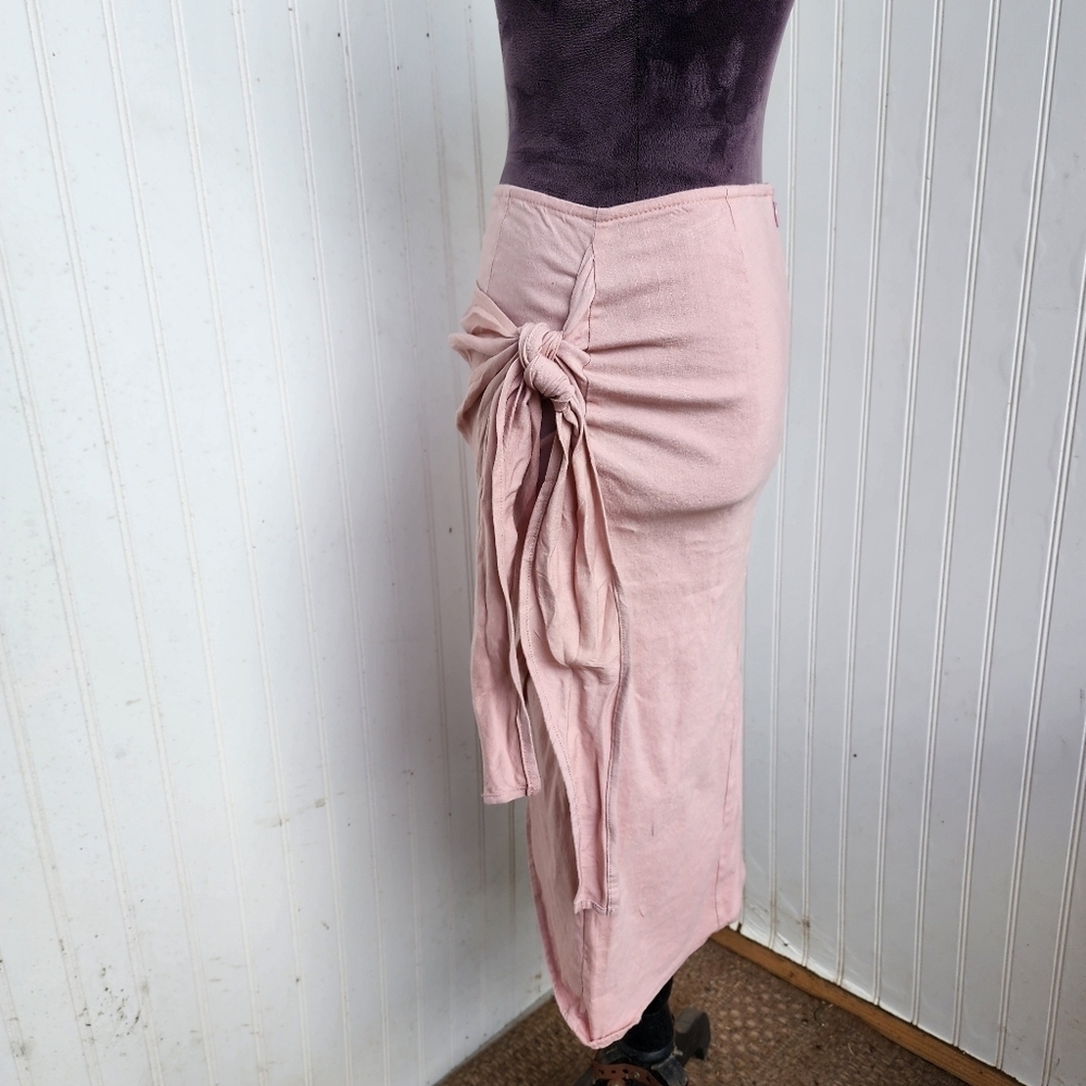 SHORE USA WOMEN'S WRAP SKIRT PINK Stretch LINEN $138 Viscose XS Sk8 - Picture 4 of 13